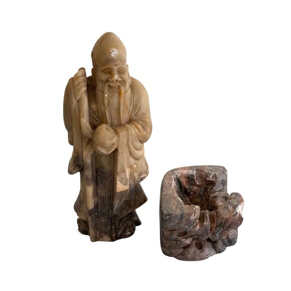 Carved Soapstone Chinese Wise Man Figurine Asian Shou Lao God Of Longevity - Picture 5 of 7